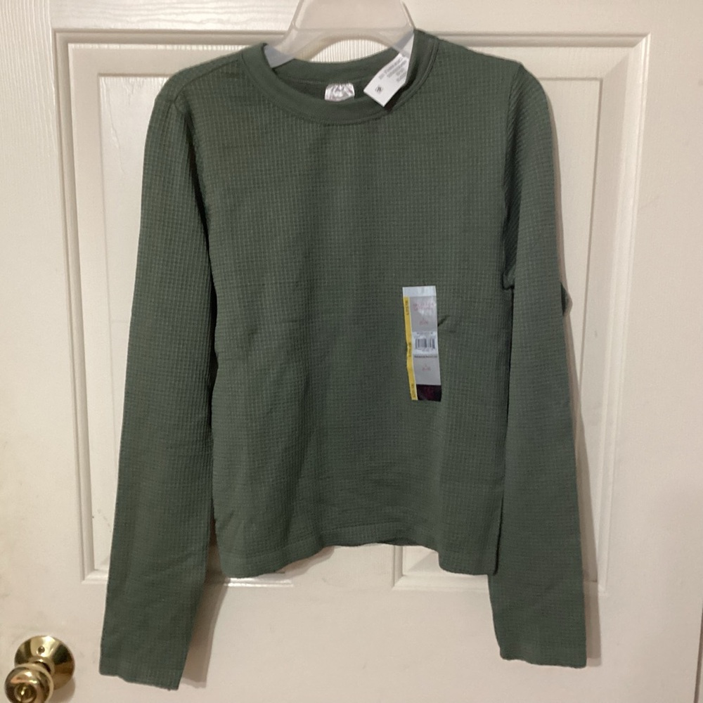 NWTs NOBO junior crew waffle long sleeve tee L(11-13) green midnight